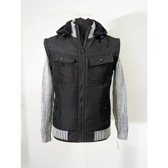 X-Ray Men's Canvas Flap Pocket Full Zip Sweater Jacket Sherpa Hood Size S - $100 - Picture 3 of 7